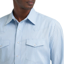 Wrangler Men's Sky Blue Stripe Wrinkle Resist Western Snap Shirt