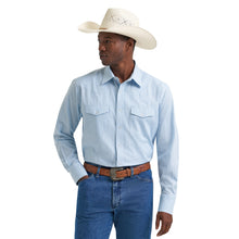 Pard's Western Shop Wrangler Men's Sky Blue Stripe Wrinkle Resist Western Snap Shirt