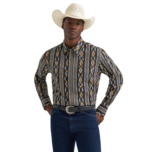 Pard's Western Shop Wrangler Men's Checotah Black Vertical Print Western Snap Shirt