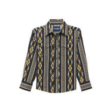 Pard's Western Shop Wrangler Boys Checotah Black Vertical Print Western Snap Shirt
