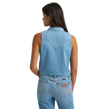 Wrangler Women's Sleeveless Tie Front Light Wash Denim Western Snap Shirt