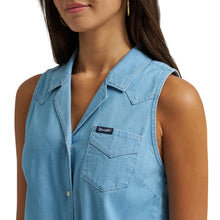 Wrangler Women's Sleeveless Tie Front Light Wash Denim Western Snap Shirt