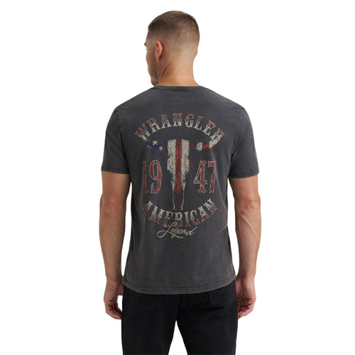 Pard's Western Shop Wrangler Men's Wrangler American 1947 Stars & Stripes Steer Skull Black T-Shirt