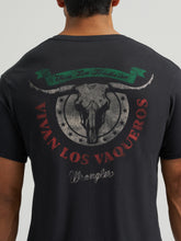 Wrangler Men's "Vivan Los Vaqueros" Steer Skull Black Graphic T-Shirt
