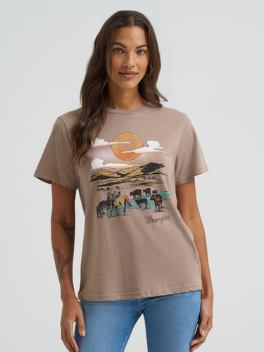 Pard's Western Shop Wrangler Women's Cowboy & Cattle Taupe Heather Retro Graphic T-Shirt