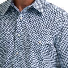 Wrangler Men's Blue Geometric Print 20X Competition Advanced Comfort Short Sleeve Western Snap Shirt