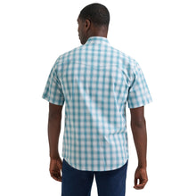 Wrangler Men's Turquoise/White Plaid Wrinkle Resist Short Sleeve Western Snap Shirt