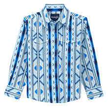 Pard's Western Shop Wrangler Boys Checotah Blue Aztec Print Western Snap Shirt