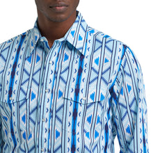 Wrangler Men's Checotah Blue Aztec Print Western Snap Shirt