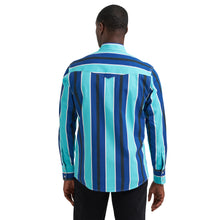 Wrangler Men's Blue/Turquoise Stripe Vintage-Inspired Brushpopper Western Snap Shirt