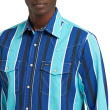 Wrangler Men's Blue/Turquoise Stripe Vintage-Inspired Brushpopper Western Snap Shirt