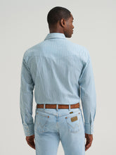 Wrangler Men's Blue/White Stripe Wrinkle Resist Western Snap Shirt