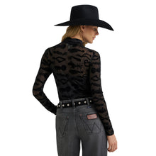 Wrangler Women's Black Spur Print Sheer Mock Neck Top