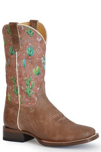 Pard's Western Shop Ladies Roper Footwear Vintage Brown Square Toe Boots with Cactus & Aztec Print Tops