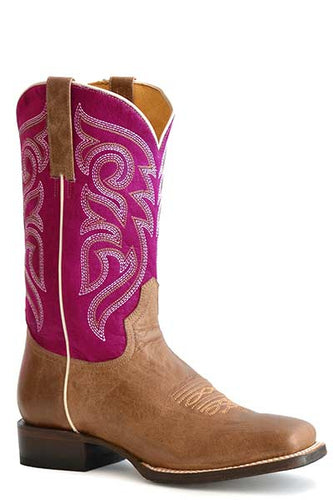 Pard's Western Shop Ladies Roper Footwear Burnished Tan Square Toe Boots with Pink Tops