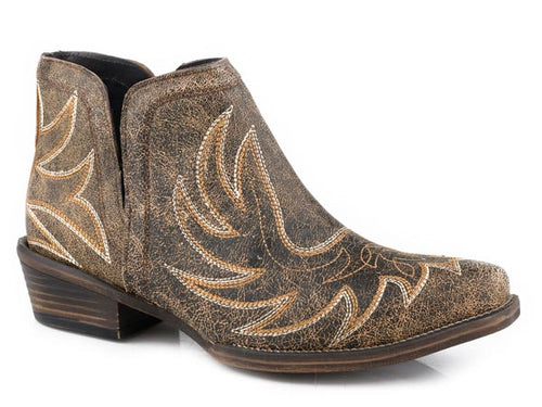 Pard's Western Shop Roper Footwear Women's Brown Sanded Addie Snip Toe Bootie with Western Stitch