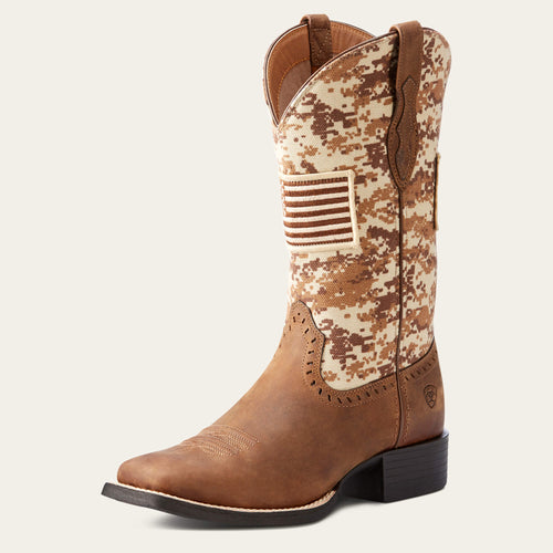Pard's Western Shop Ariat Women's Brown Round Up Patriot Square Toe Western Boots with Brown Camo Tops