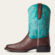 Women's Ariat Cottage Brown Square Toe Western Boots with Turquoise Tops