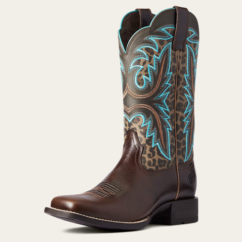Pard's Western Shop Women's Ariat Chocolate Lonestar Square Toe Western Boots with Leopard Print Tops