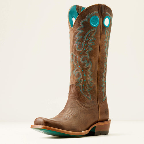 Pard's Western Shop Ariat Ladies Brown Futurity Boon Square Toe Western Boots with Turquoise Stitched Tops
