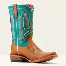 Ariat Women's Tan Pantina Futurity Colt Blunt Toe Western Boots with Cenote Blue Tops