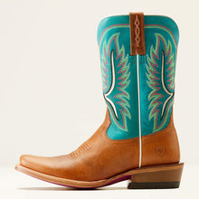 Ariat Women's Tan Pantina Futurity Colt Blunt Toe Western Boots with Cenote Blue Tops
