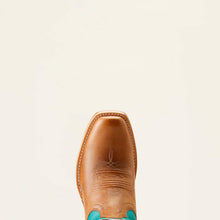 Ariat Women's Tan Pantina Futurity Colt Blunt Toe Western Boots with Cenote Blue Tops
