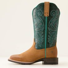 Ariat Women's Acorn Roughout Hybrid Ranch Time Broad Square Toe Western Boots with Deep Teal Tops