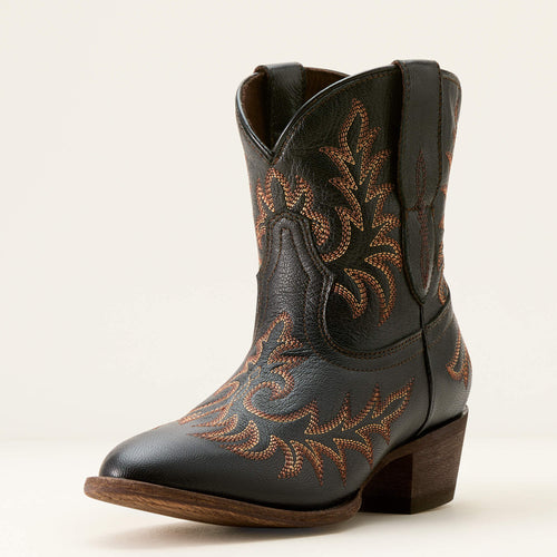 Pard's Western Shop Ariat Women's Black Carlin J-Toe Western Bootie with All-over Fancy Stitching