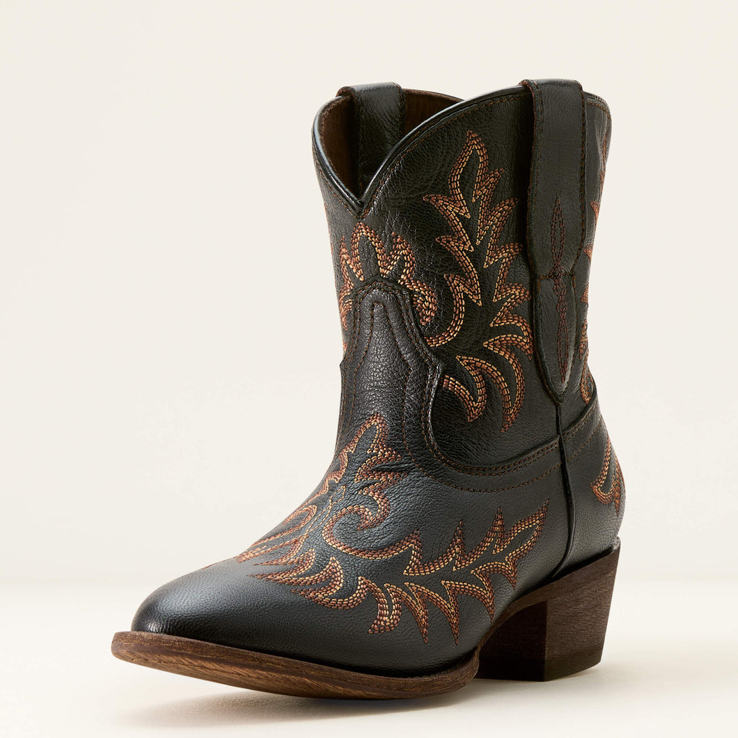 Pard's Western Shop Ariat Women's Black Carlin J-Toe Western Bootie with All-over Fancy Stitching