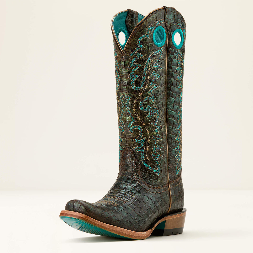 Pard's Western Shop Ariat Women's Brown Croc Print Futurity Boon Blunt Toe Western Boots