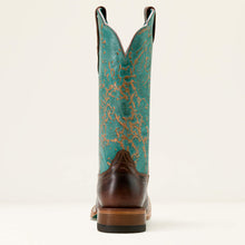 Ariat Women's Brown Frontier Farrah Broad Square Toe Western Boots with Distressed Teal Tops