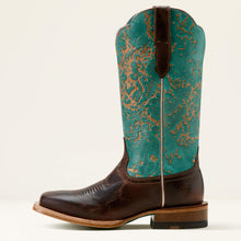 Ariat Women's Brown Frontier Farrah Broad Square Toe Western Boots with Distressed Teal Tops