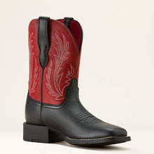 Ariat Women's Black Deertan Round Up Filly Broad Square Toe Western Boots with Dark Red Tops