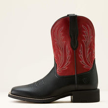 Ariat Women's Black Deertan Round Up Filly Broad Square Toe Western Boots with Dark Red Tops
