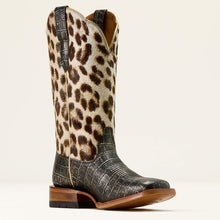 Ariat Women's Frontier Farrah Bronzed Black Croc Print Broad Square Toe Boots with Leopard Print Tops