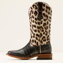 Ariat Women's Frontier Farrah Bronzed Black Croc Print Broad Square Toe Boots with Leopard Print Tops