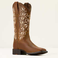 Ariat Women's Brown Round Up Holly Broad Square Toe Western Boots with Floral Embroidered Tops