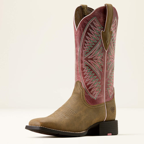 Pard's Western Shop Ariat Women's Brown Round Up Ruidoso Broad Square Toe Western Boots with Dusty Rose Tops