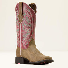 Ariat Women's Brown Round Up Ruidoso Broad Square Toe Western Boots with Dusty Rose Tops