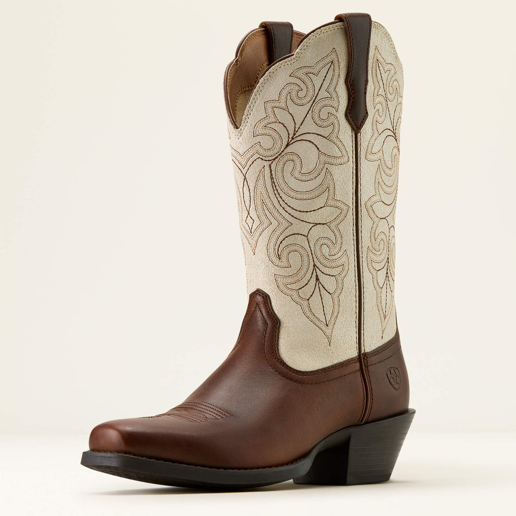 Pard's Western Shop Ariat Women's Vintage Carmel Round Up Blunt Toe Western Boots with Distressed Ivory Tops