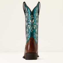Ariat Women's Brown Round Up Holly Broad Square Toe Western Boots with Metallic Turquoise Tops