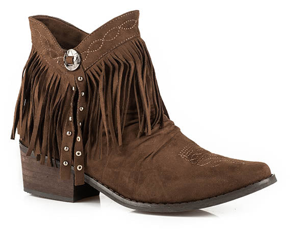 Pard's Western Shop Roper Footwear Brown Faux Suede Fringed Snip Toe Bootie for Women