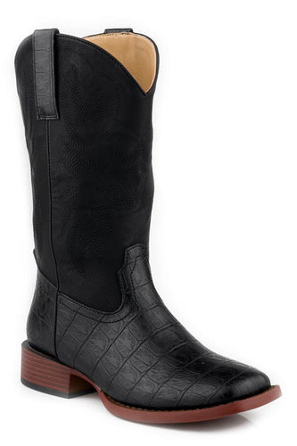 Pard's Western Shop Roper Footwear Women's Black Faux Leather Caiman Print Broad Square Toe Boots