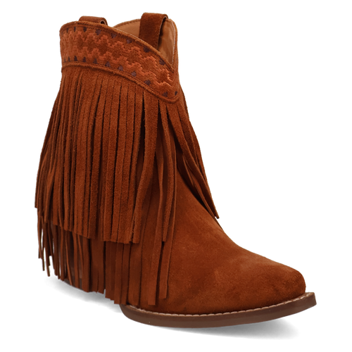 Pard's Western shop Dingo Women's Brown Suede Tapadero Snip Toe Bootie with Fringe