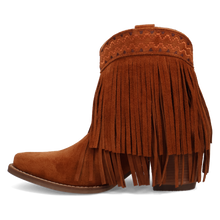 Dingo Women's Brown Suede Tapadero Snip Toe Bootie with Fringe