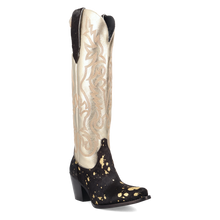 Pard's Western Shop Dingo Women's Take No Bull Black Hair on Hide Snip Toe Boots with Metalic Tops