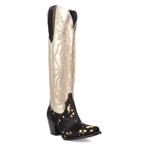 Pard's Western Shop Dingo Women's Take No Bull Black Hair on Hide Snip Toe Boots with Metalic Tops