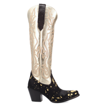 Dingo Women's Take No Bull Black Hair on Hide Snip Toe Boots with Metalic Tops