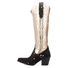 Dingo Women's Take No Bull Black Hair on Hide Snip Toe Boots with Metalic Tops